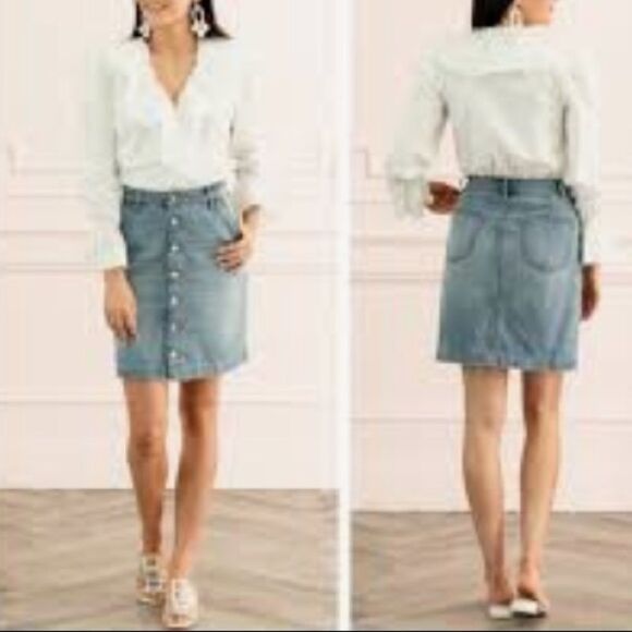 Rachel Parcell Vintage Wash Button Up High Waist Above Knee Denim Jean Skirt S - Picture 1 of 12
